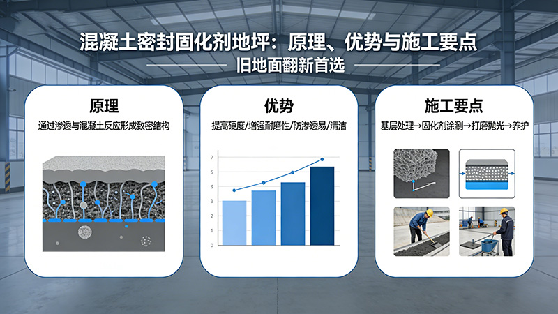 混凝土密封固化剂地坪：原理、优势与施工要点，旧地面翻新首选